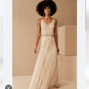 Anthropologie/ BHLDN Fidelia Beaded Maxi Dress - Champagne/Oyster